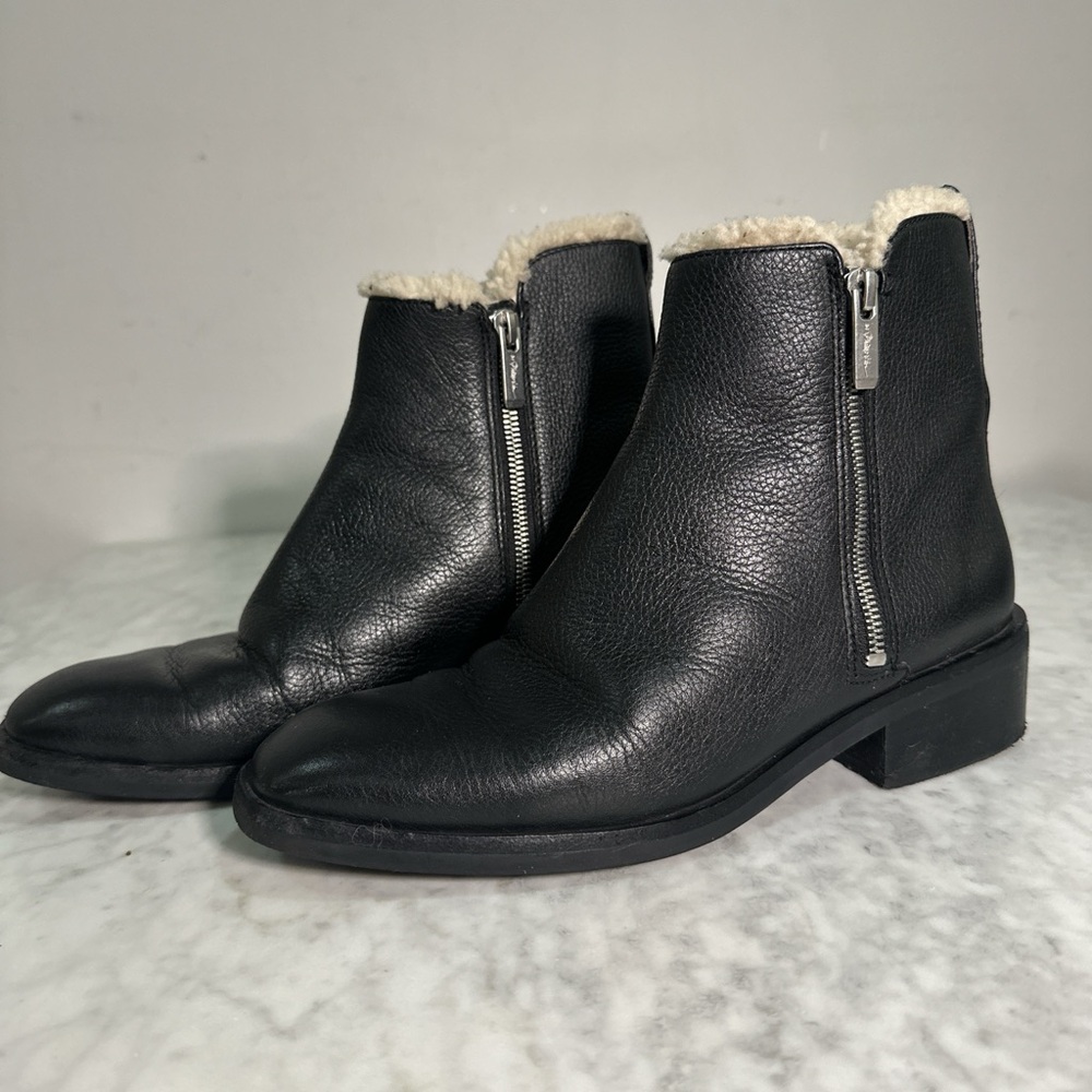 Philip Plein Black leather ankle boots‎ with shearling lining 9